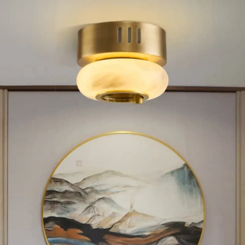 Mini Alabaster Flush Mount Ceiling Light Fixture - ფოტო 1